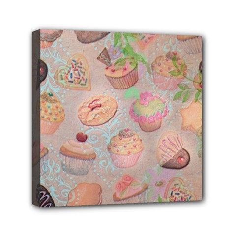 French Pastry Vintage Scripts Cookies Cupcakes Vintage Paris Fashion Mini Canvas 6  X 6  (framed) by chicelegantboutique