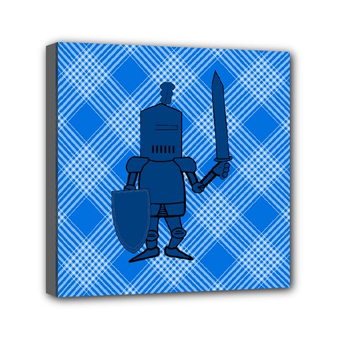 Blue Knight On Plaid Mini Canvas 6  X 6  (framed) by StuffOrSomething