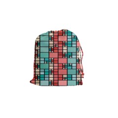 Red And Green Squares Drawstring Pouch (small) by LalyLauraFLM