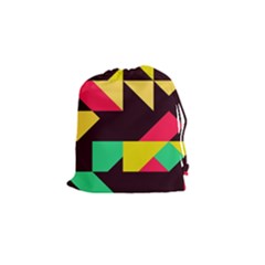 Shapes In Retro Colors 2 Drawstring Pouch (small) by LalyLauraFLM
