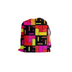 Squares And Rectangles Drawstring Pouch (small) by LalyLauraFLM