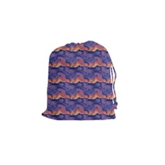 Pink Blue Waves Pattern Drawstring Pouch (small) by LalyLauraFLM