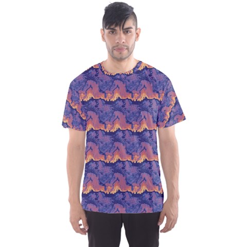 Pink Blue Waves Pattern Men s Sport Mesh Tee by LalyLauraFLM
