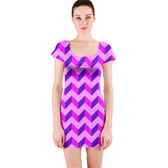Modern Retro Chevron Patchwork Pattern Short Sleeve Bodycon Dress by GardenOfOphir