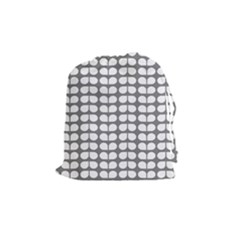 Gray And White Leaf Pattern Drawstring Pouch (medium) by GardenOfOphir