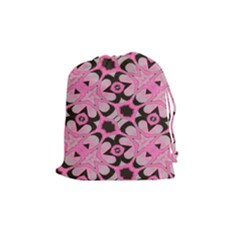 Powder Pink Black Abstract  Drawstring Pouch (medium) by OCDesignss