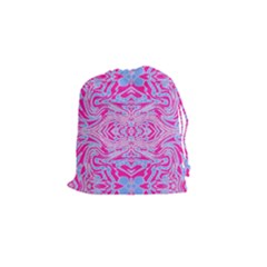 Trippy Florescent Pink Blue Abstract  Drawstring Pouch (small) by OCDesignss