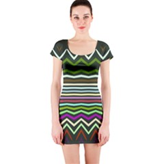 Chevrons And Distorted Stripes Short Sleeve Bodycon Dress by LalyLauraFLM