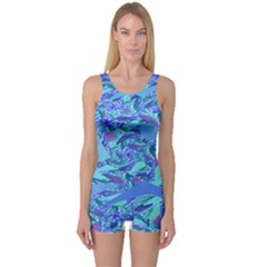 Blue Confetti Storm One Piece Boyleg Swimsuit by KirstenStar