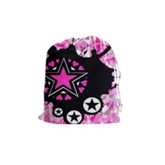 Pink Star Splatter Drawstring Pouch (medium) by ArtistRoseanneJones