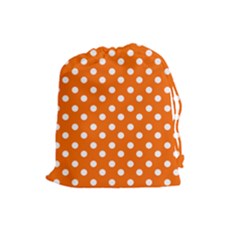 Orange And White Polka Dots Drawstring Pouches (large)  by GardenOfOphir