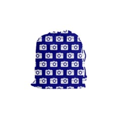Modern Chic Vector Camera Illustration Pattern Drawstring Pouches (small)  by GardenOfOphir