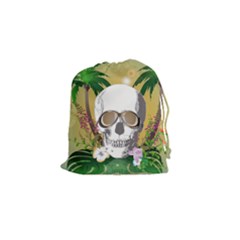 Funny Skull With Sunglasses And Palm Drawstring Pouches (small)  by FantasyWorld7