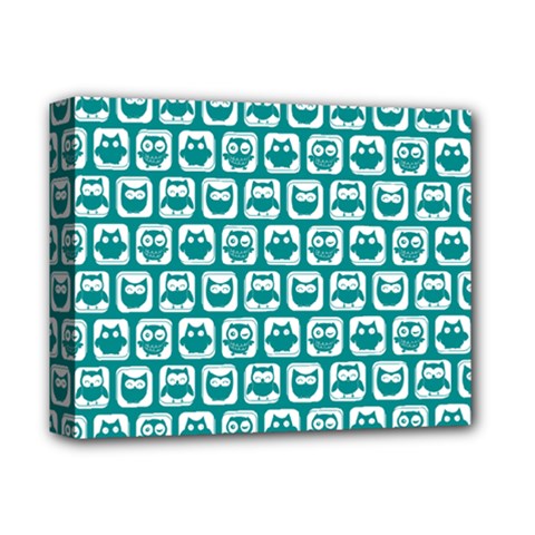 Teal And White Owl Pattern Deluxe Canvas 14  X 11  by GardenOfOphir