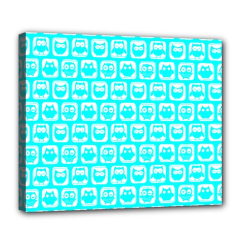 Aqua Turquoise And White Owl Pattern Deluxe Canvas 24  X 20   by GardenOfOphir