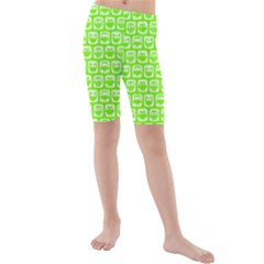 Lime Green And White Owl Pattern Kid s Swimwear by GardenOfOphir