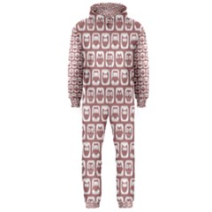 Light Pink And White Owl Pattern Hooded Jumpsuit (men)  by GardenOfOphir