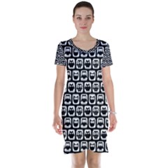 Black And White Owl Pattern Short Sleeve Nightdresses by GardenOfOphir