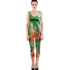 Tropical Design With Palm And Flowers Onepiece Catsuits by FantasyWorld7