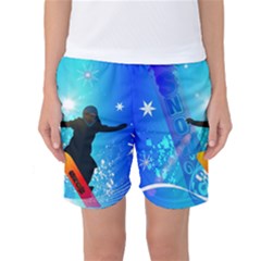 Snowboarding Women s Basketball Shorts by FantasyWorld7