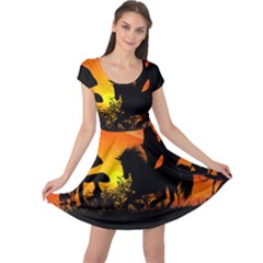Beautiful Unicorn Silhouette In The Sunset Cap Sleeve Dresses by FantasyWorld7