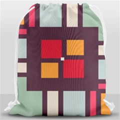 Squares And Stripes  Large Drawstring Bag by LalyLauraFLM