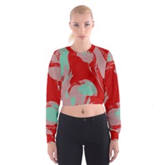Red Pink Green Texture   Women s Cropped Sweatshirt by LalyLauraFLM