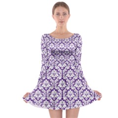 Royal Purple Damask Pattern Long Sleeve Skater Dress by Zandiepants
