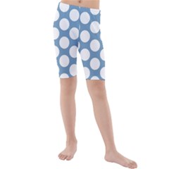Blue Polkadot Kid s Mid Length Swim Shorts by Zandiepants