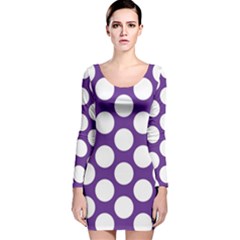 Purple Polkadot Long Sleeve Velvet Bodycon Dress by Zandiepants