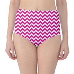 Hot Pink And White Zigzag High-waist Bikini Bottoms by Zandiepants