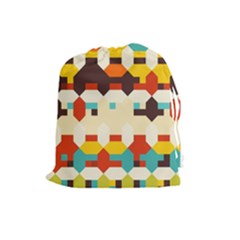 Shapes In Retro Colors Drawstring Pouch by LalyLauraFLM