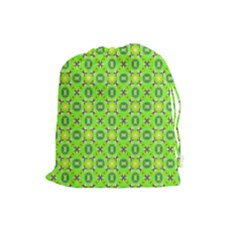 Vibrant Abstract Tropical Lime Foliage Lattice Drawstring Pouches (large)  by DianeClancy