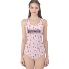 Cute Pink Birds And Flowers Pattern One Piece Swimsuit by TastefulDesigns