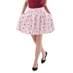 Cute Pink Birds And Flowers Pattern A-line Pocket Skirt by TastefulDesigns