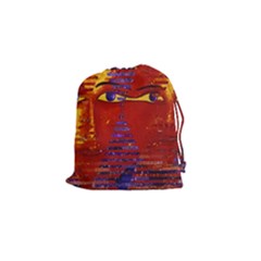 Conundrum Iii, Abstract Purple & Orange Goddess Drawstring Pouches (small)  by DianeClancy
