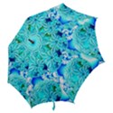 Blue Ice Crystals, Abstract Aqua Azure Cyan Hook Handle Umbrellas (Small) View2