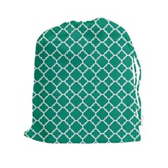 Emerald Green Quatrefoil Pattern Drawstring Pouch (xxl) by Zandiepants