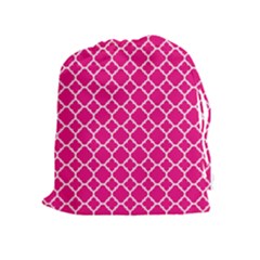 Hot Pink Quatrefoil Pattern Drawstring Pouch (xl) by Zandiepants