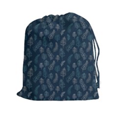 Whimsical Feather Pattern, Midnight Blue, Drawstring Pouch (xxl) by Zandiepants