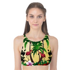 Tropical Design With Flamingo And Palm Tree Tank Bikini Top by FantasyWorld7