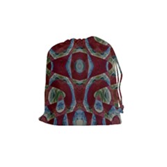 Fancy Maroon Blue Design Drawstring Pouches (medium)  by BrightVibesDesign