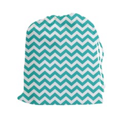 Turquoise & White Zigzag Pattern Drawstring Pouch (xxl) by Zandiepants