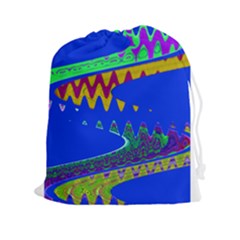 Colorful Wave Blue Abstract Drawstring Pouches (xxl) by BrightVibesDesign