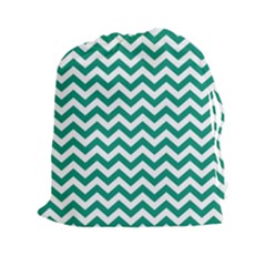 Emerald Green & White Zigzag Pattern Drawstring Pouch (xxl) by Zandiepants