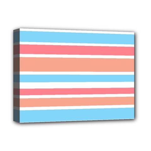 Orange Blue Stripes Deluxe Canvas 16  X 12   by BrightVibesDesign