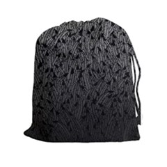 Grey Ombre Feather Pattern, Black, Drawstring Pouch (xxl) by Zandiepants
