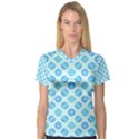 Pastel Turquoise Blue Retro Circles Women s V-Neck Sport Mesh Tee View1