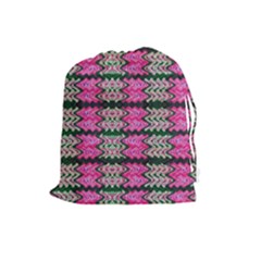 Pattern Tile Pink Green White Drawstring Pouches (large)  by BrightVibesDesign