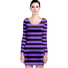 Purple Stripes Long Sleeve Bodycon Dress by ArtistRoseanneJones